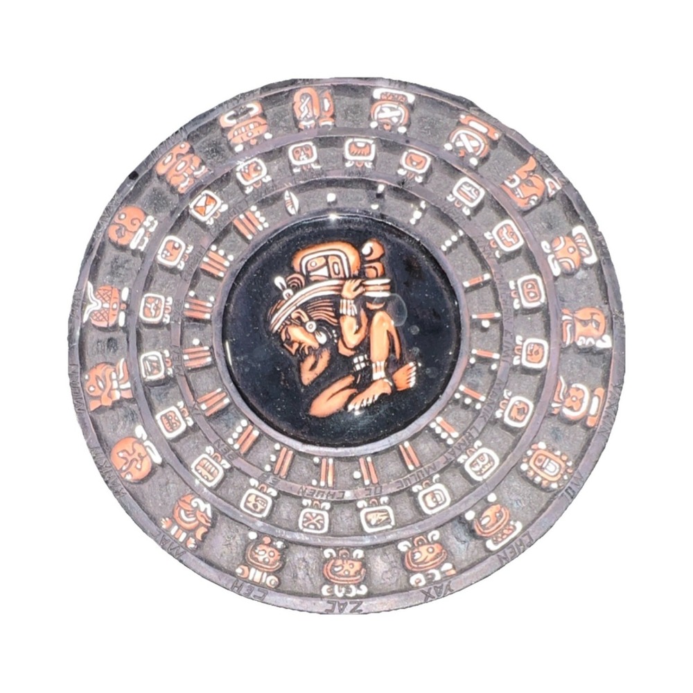 3N6/Mexican Handmade Mayan Calendar Folk Art‎ Wall Decor Decorative Plate